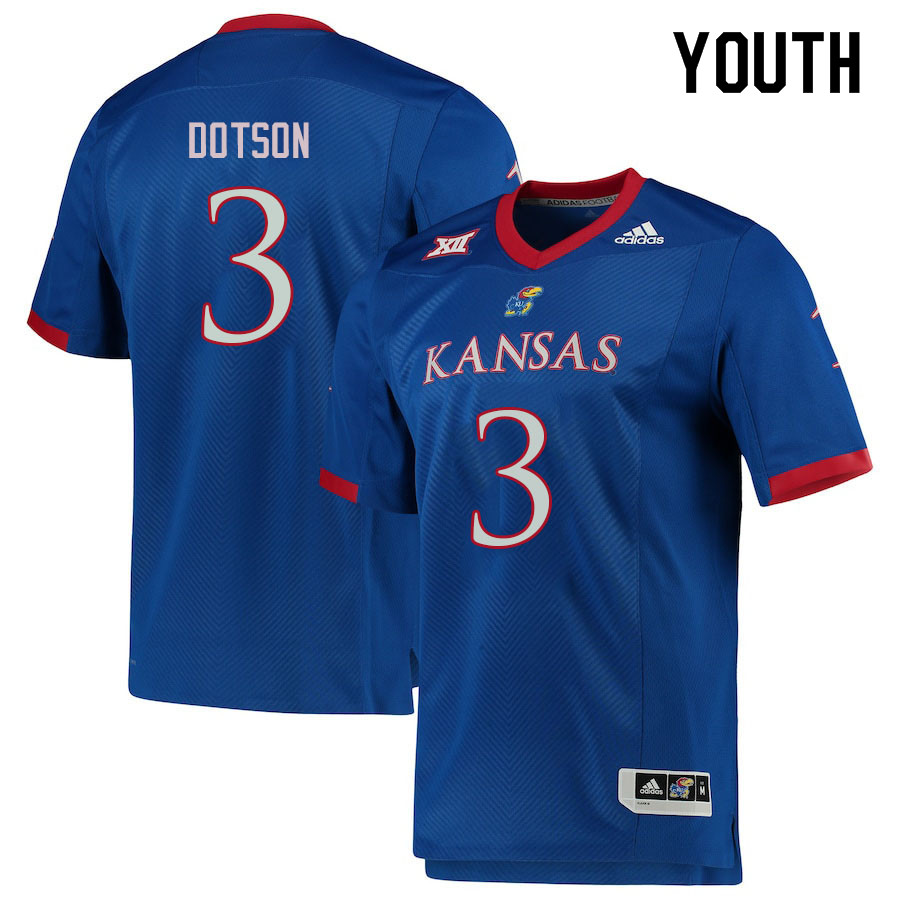Youth #3 Ra'Mello Dotson Kansas Jayhawks College Football Jerseys Sale-Royal